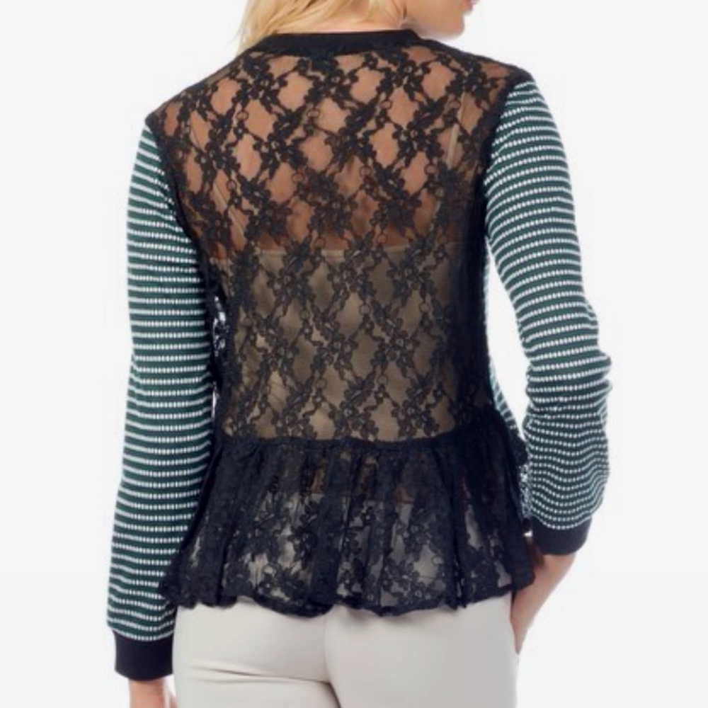 Lace Back Contrast Top in Green Black M